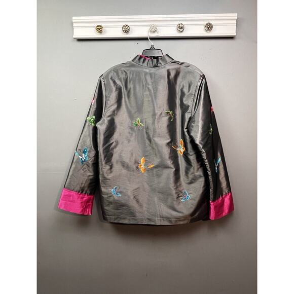 Grace Chuang New York open front jacket Womens Medium Butterfly Embroidered Gray - Picture 2 of 8